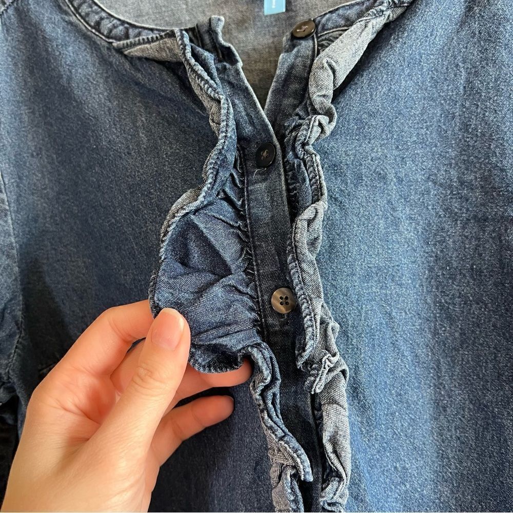 Draper James Embroidered Ruffle Chambray Denim Sh… - image 5